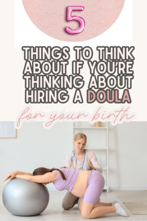pregnant woman using a birthing ball and a doula for labor and birth support